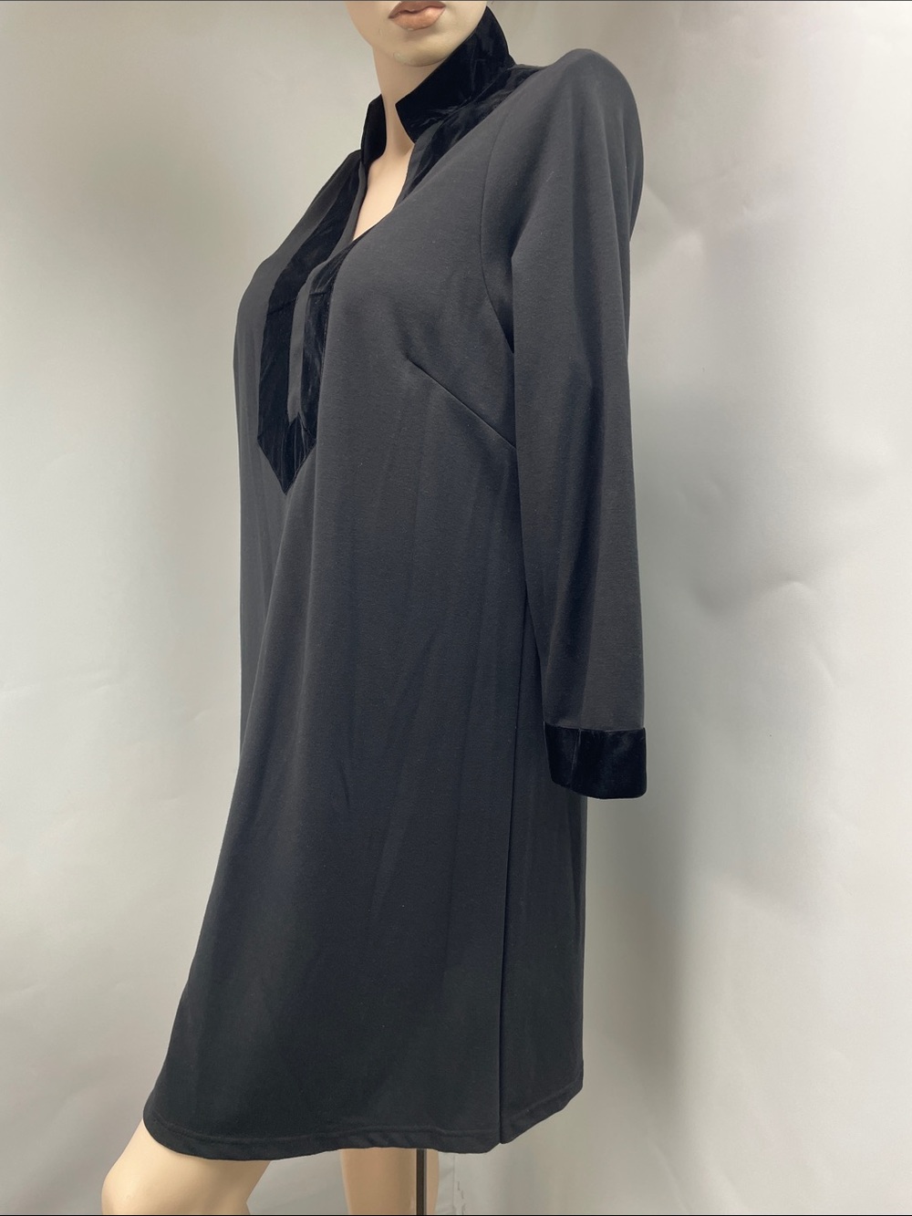 STS Black Midi Dress with Velvet Trim - Women's Tunic Dress, Size L - Picture 2 of 9